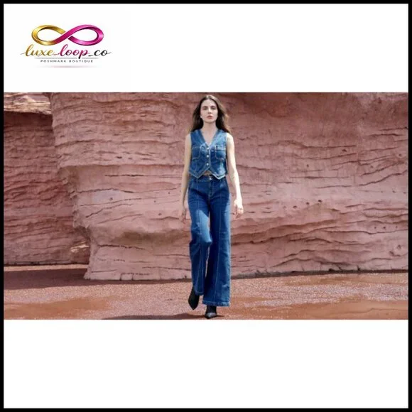 Wide Leg High Waisted Stretch Denim Jeans Casual Baggy Fit Pants